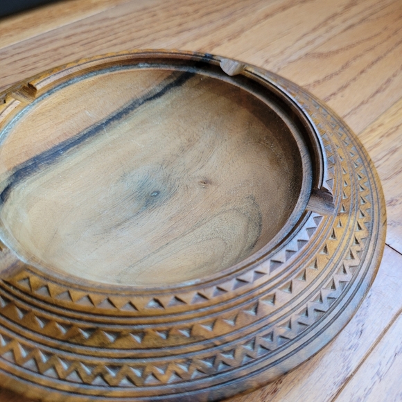 Ornate Wood Carve Trinket Tray Ashtray Home Decor - Picture 2 of 7